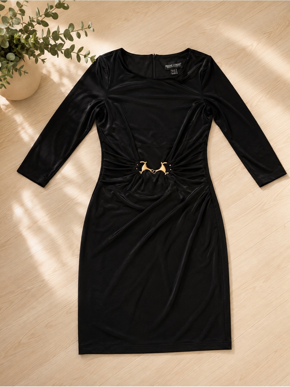 Frank Lyman design dress black gold belt size 10